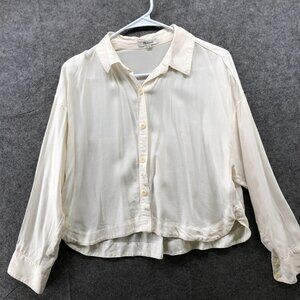 Madewell Lusterweave Hartfield Crop Shirt Womens S Ivory Long Sleeve Button Up
